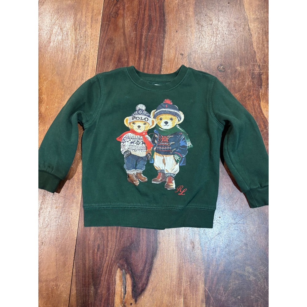 Ralph Lauren iconic sweatshirt kids 24M green polo bear graphic crew neck fleece